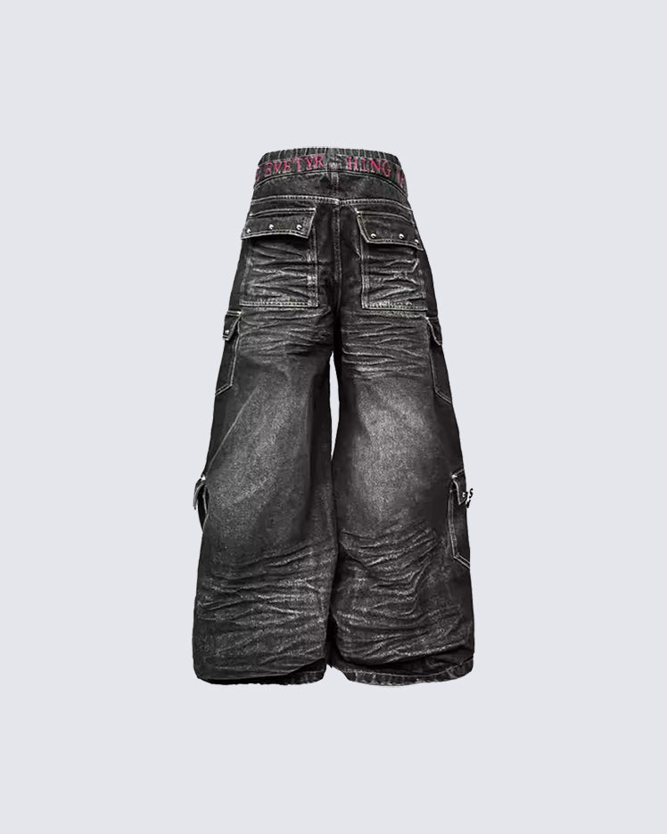 American Heavy Wash Double-Waist Embroidered Pants