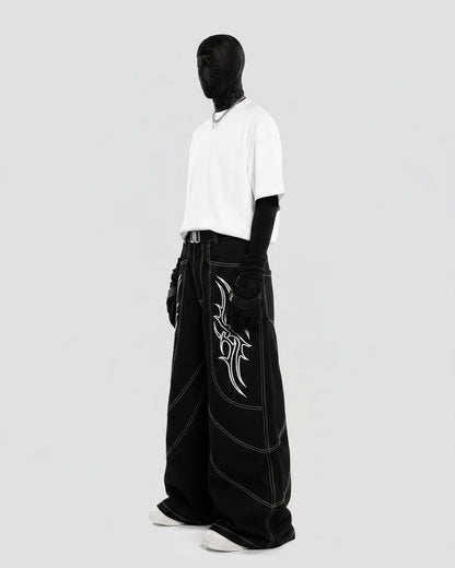 Rebellious Threads—Bold Black Denim Pants