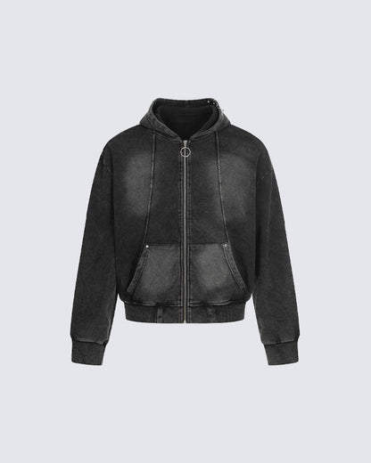Vintage Washed Zip Hooded Sweatshirt