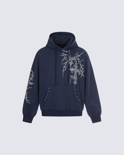 Gothic Cross Graphic Studded Hoodie