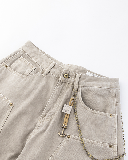 Khaki Wide-Leg Utility Pants