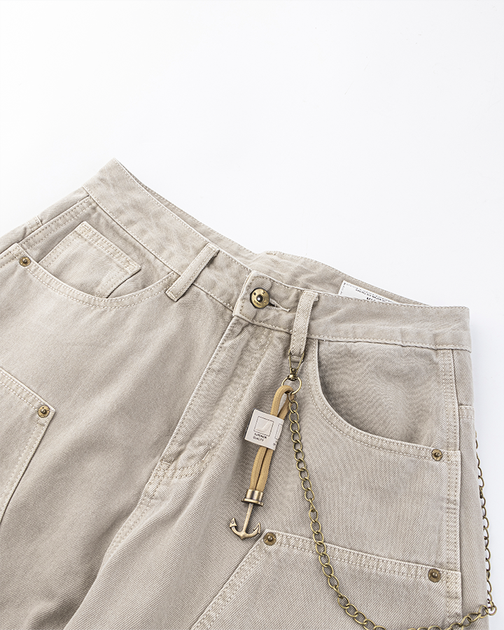 Khaki Wide-Leg Utility Pants
