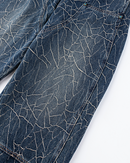Cracked Wash Wide-Leg Jeans
