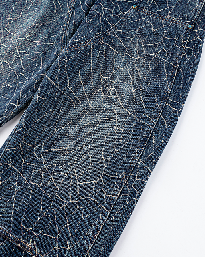 Cracked Wash Wide-Leg Jeans