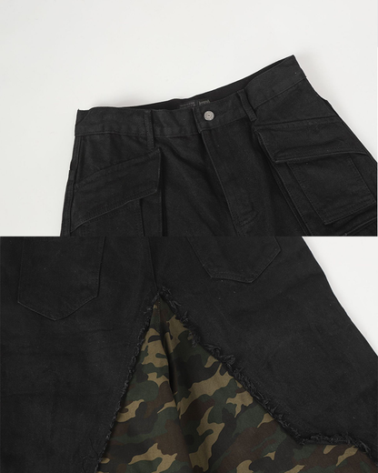 Black and Camo Distressed Cargo Pants