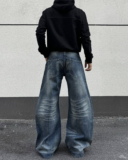 Washed Whisker Wide-Leg Jeans