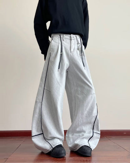 Retro Contrast Stitch Wide-Leg Jeans