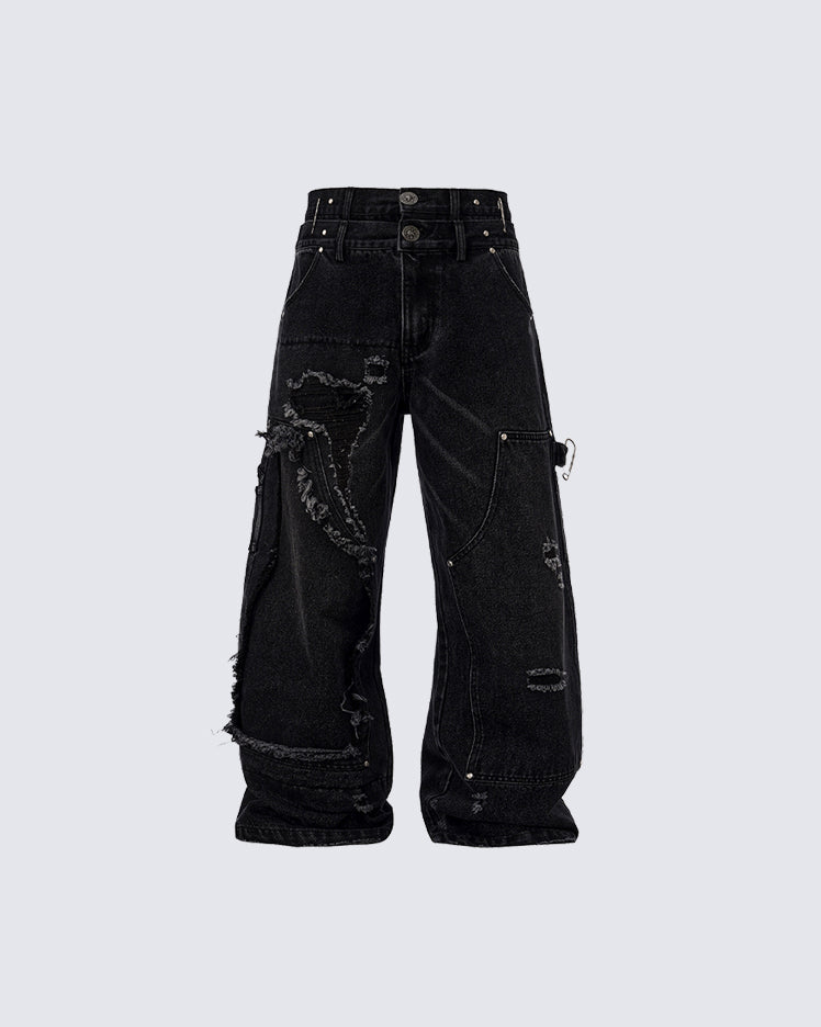 Double-Waist Heavy Patchwork Denim Pants