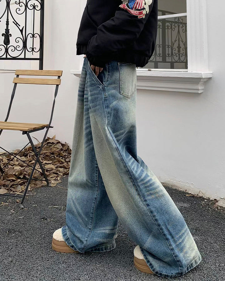 American Vintage Whiskered Washed Denim Jeans