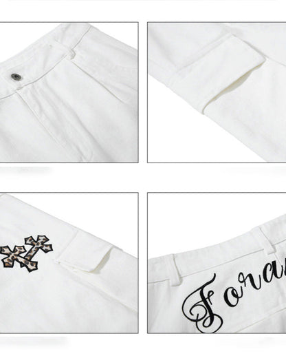 Vintage Cross Patch Embroidered Cargo Pants