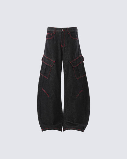American Vintage Contrast Stitch Washed Denim Jeans
