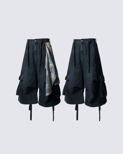 Utility Denim 3/4 Shorts with Detachable Back Flap