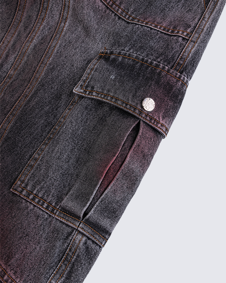 Red Fade 3D Panel Wide-Leg Denim Pants