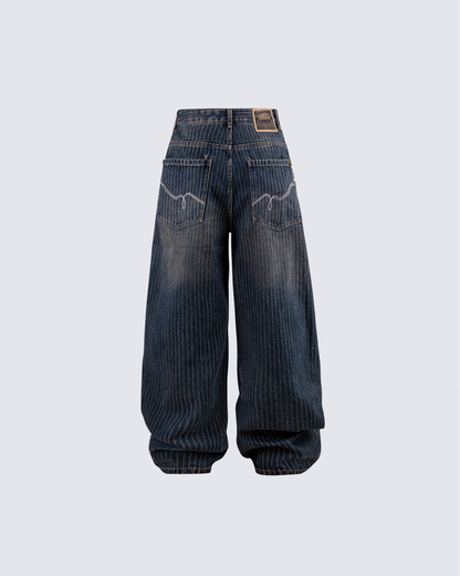 Vintage Wide-Leg Curved Seam Denim Pants