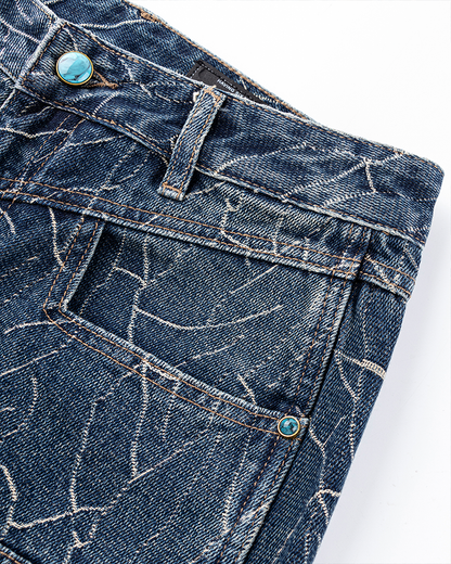 Cracked Wash Wide-Leg Jeans