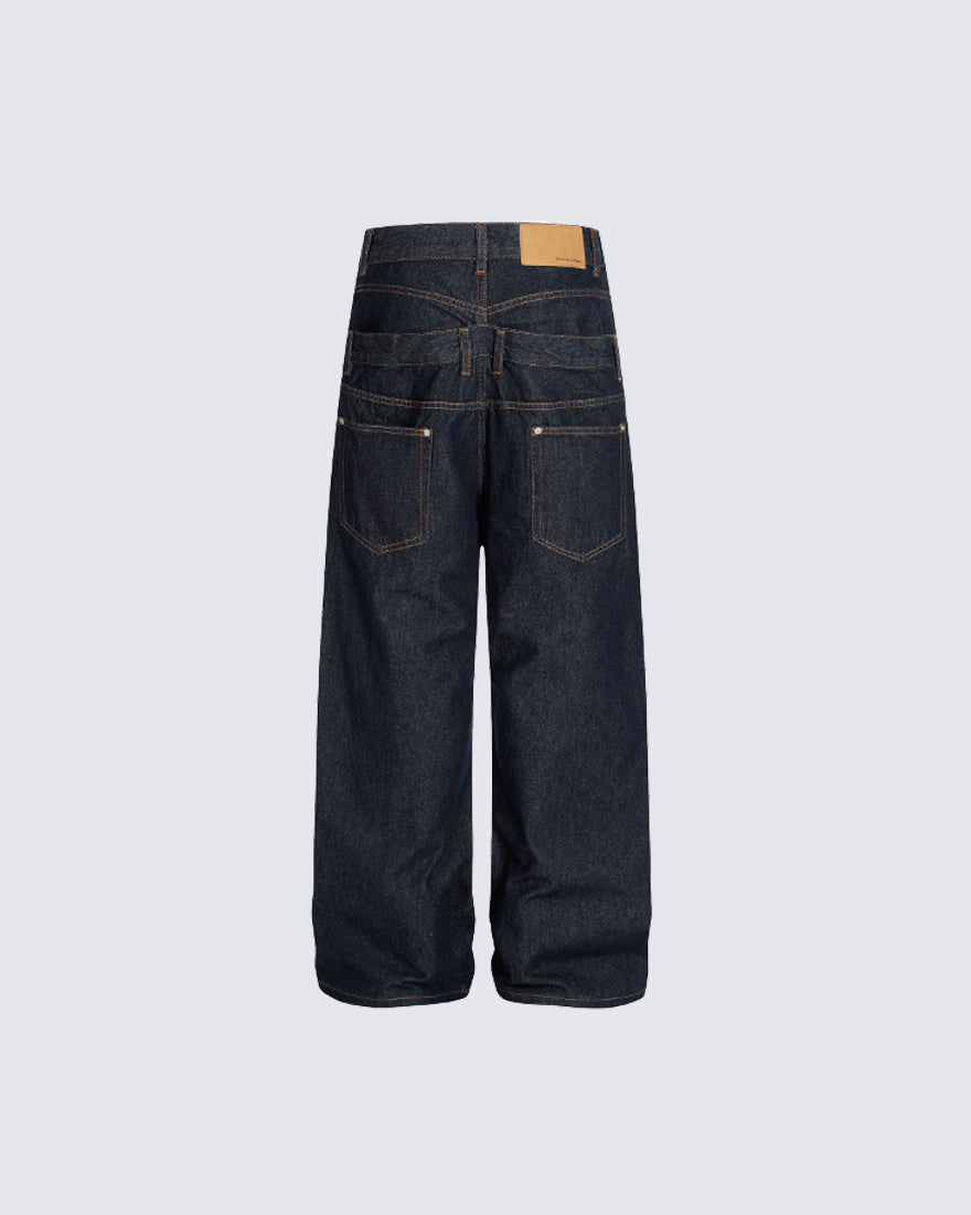 Layered Waist Rivet Denim Pants