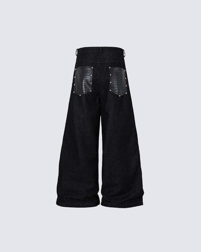 Riveted Panel Washed Denim Pants
