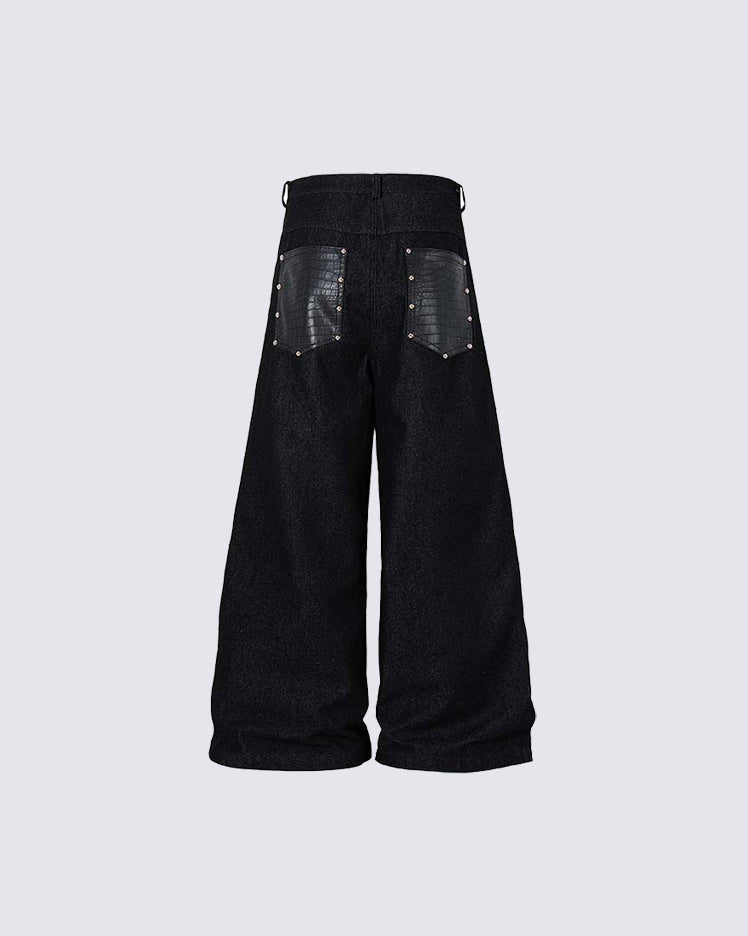 Riveted Panel Washed Denim Pants