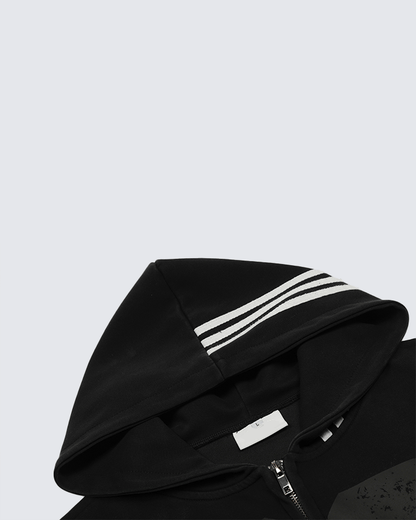 90s Graphic Hoodie with Zipper and Stripes