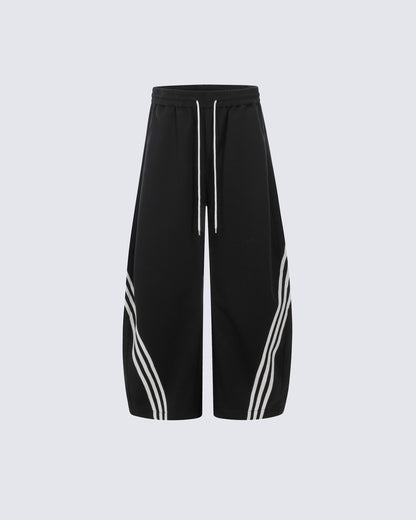 Wide-Leg Athletic Track Pants with Striped Design