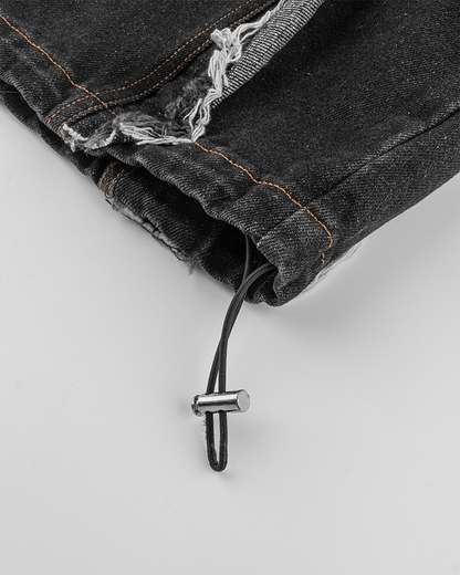 Frayed Patchwork Wide-Leg Denim Pants