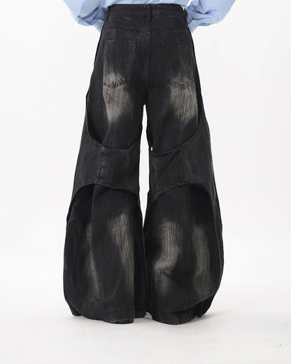 Distressed Patchwork Wide-Leg Jeans