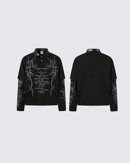 Gothic Double Sleeve Polo with Barbed Quote Print