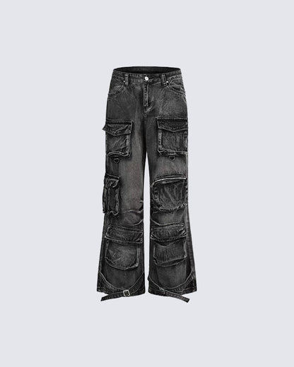 Retro Washed Cargo Denim Pants