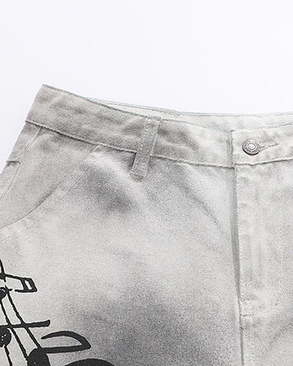 Retro Music Graphic Wide-Leg Jeans