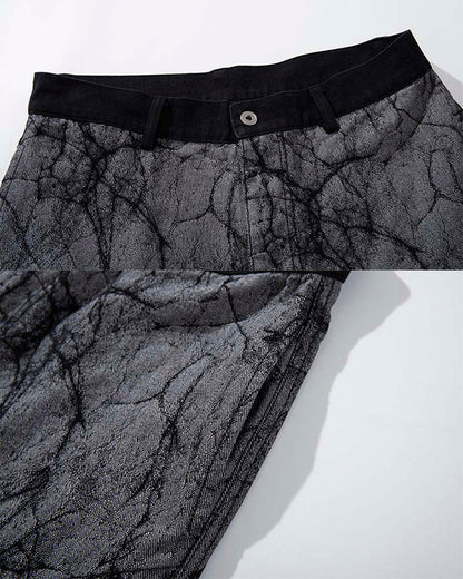 Creative Crack-Pattern Heavy Wide-Leg Pants