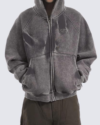Vintage Washed Oversized Zip-Up Hoodie