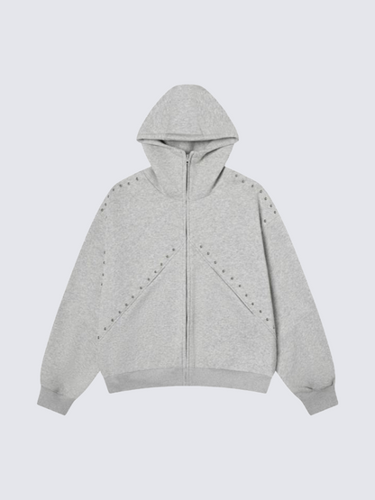 Horned Studded Zip-Up Hoodie with Ear Detail