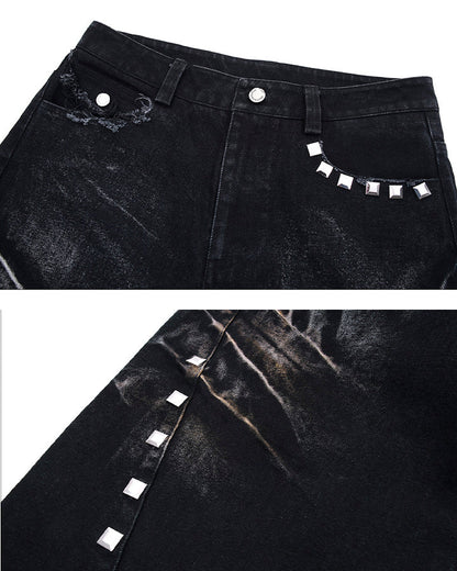 Rivet Detail Wide-Leg Jeans