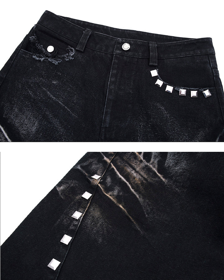 Rivet Detail Wide-Leg Jeans