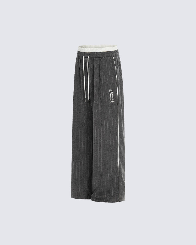Pinstripe Drawstring Wide-Leg Pants