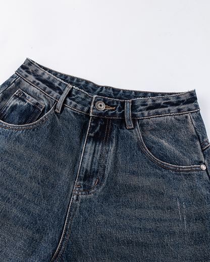 Retro Curved Blade Wide-Leg Denim Pants