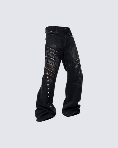 Rivet Detail Wide-Leg Jeans