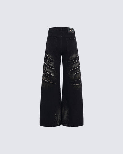 Rivet Detail Wide-Leg Jeans