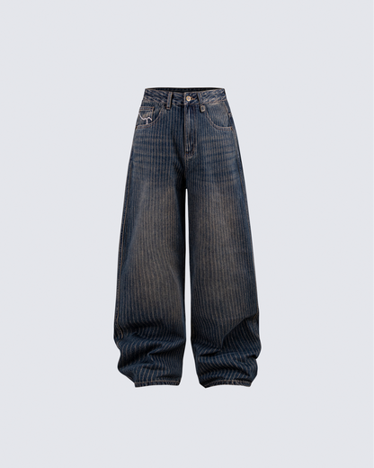 Vintage Wide-Leg Curved Seam Denim Pants