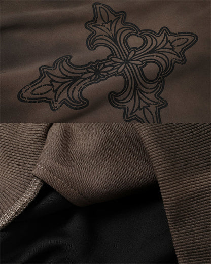 New Washed Cross Print Zip Hoodie