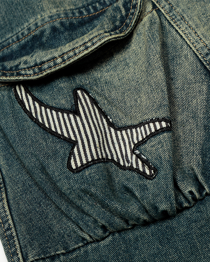 Embroidered Star Denim Cargo Pants