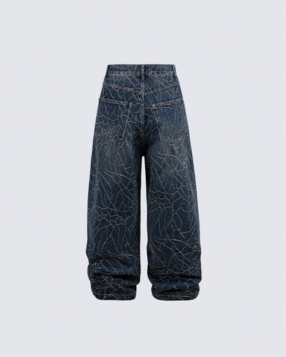 Cracked Wash Wide-Leg Jeans