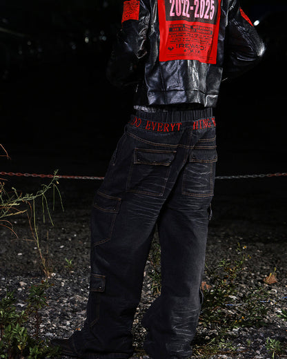 American Heavy Wash Double-Waist Embroidered Pants