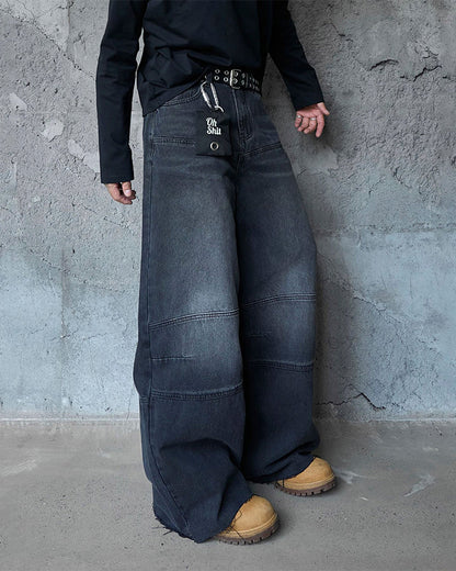 Deconstructed Patchwork Raw-Edge Wide-Leg Pants
