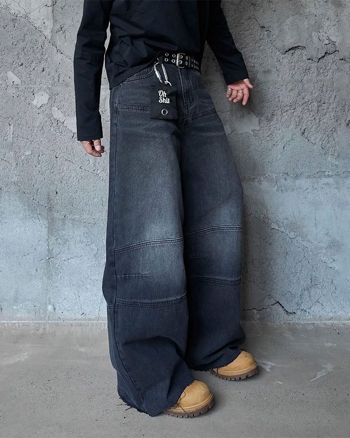 Deconstructed Patchwork Raw-Edge Wide-Leg Pants