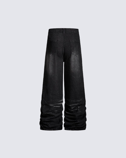 Washed Distressed Wide Leg Jeans