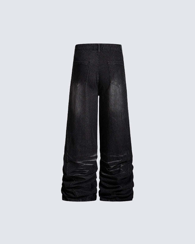 Washed Distressed Wide Leg Jeans