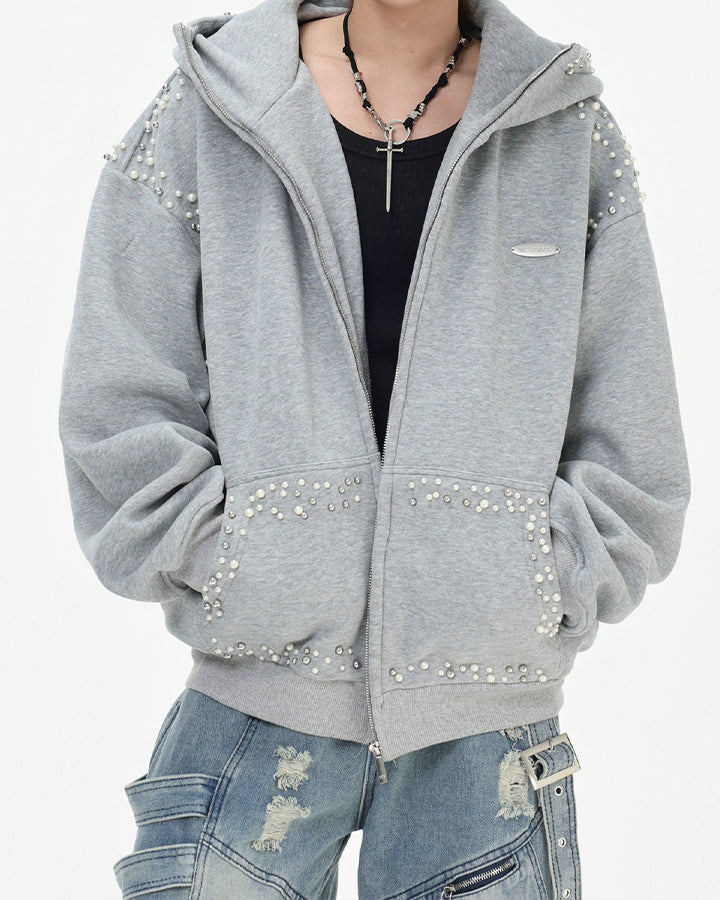 New Year New Studded Zip Hoodie