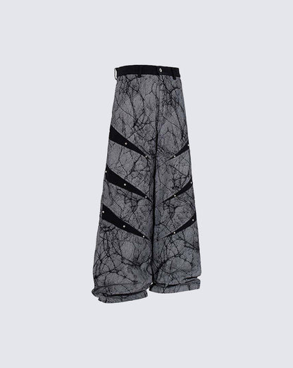 Creative Crack-Pattern Heavy Wide-Leg Pants