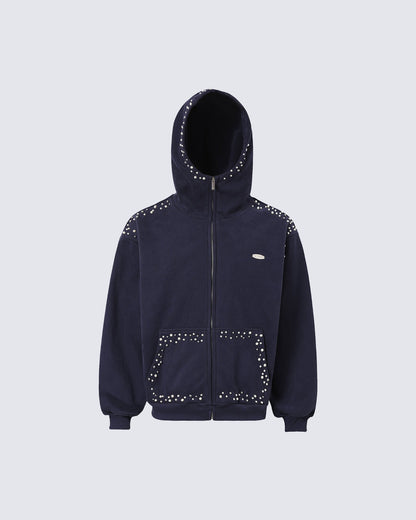 New Year New Studded Zip Hoodie